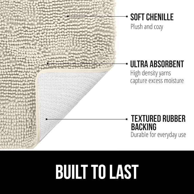 GORILLA GRIP Bath Rug Mat 48x24, Thick Absorbent Chenille, Quick Dry Microfiber - Image 2