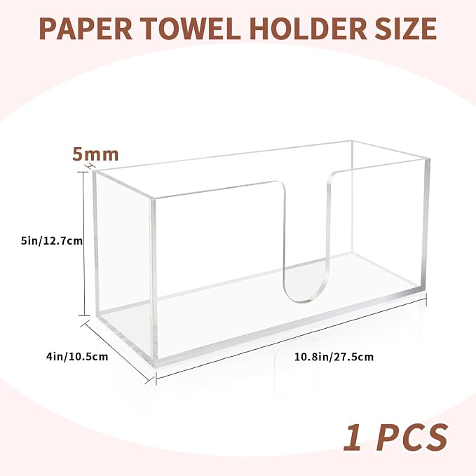 Acrylic Paper Towel Holder Countertop, 5mm Thick Clear C-Fold Z-Fold Trifold - Image 2