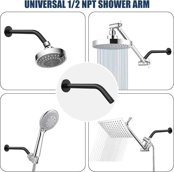 Shower Pipe Arm with Flange, Wall Mount Replacement Angle Shower Head Extension - Image 5
