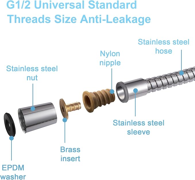 OFFO Shower Hose High Flow 0.43” Large Bore, 100 in Kink Free Stainless Steel - Image 5