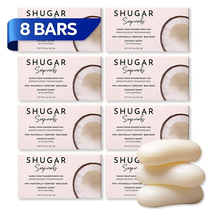 Shugar Soapworks Oatmeal & Coconut 5 oz Beauty Bar Soap 8-Pack | Plant-Based by ShugarSoapworks