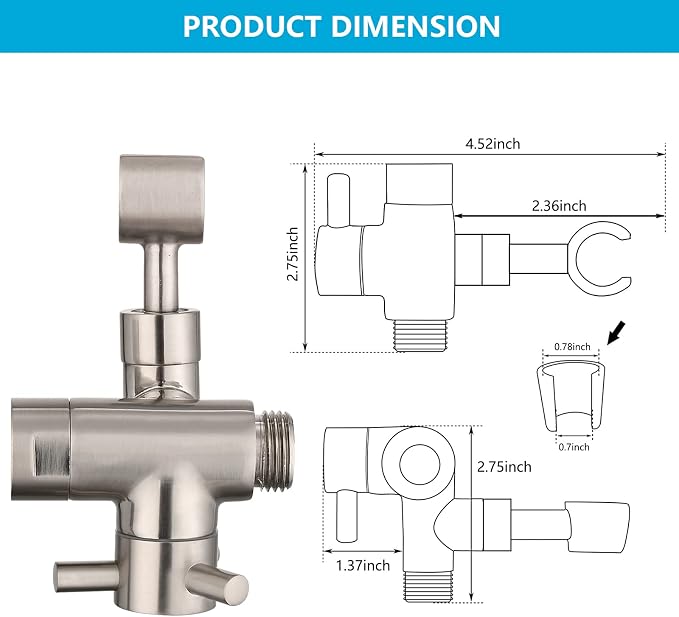 PDPBath Solid Brass 3 Way Shower Arm Diverter Valve - Image 5