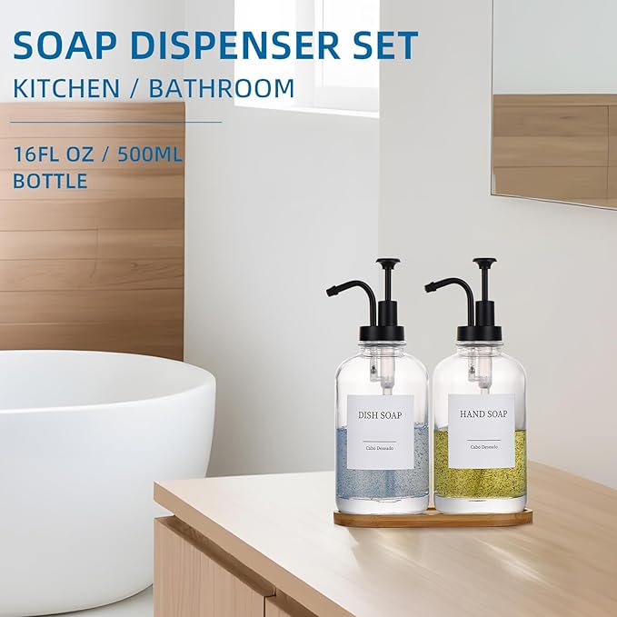 Glass Soap Dispenser with Pump, Dish and Hand Soap Dispenser - Image 2