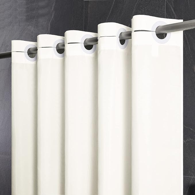 Furlinic No Hook Beige Shower Curtain, Polyester Fabric Bathroom Curtains by Furlinic
