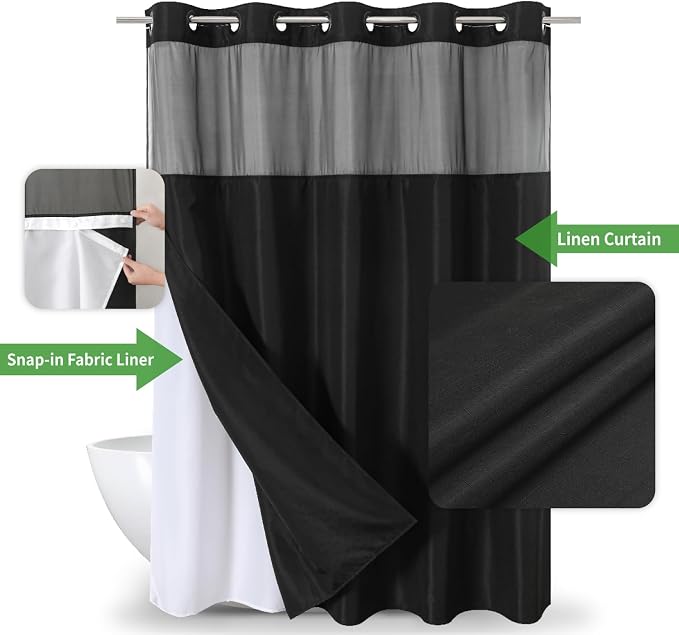 No Hooks Needed Linen Textured Shower Curtain - Image 2