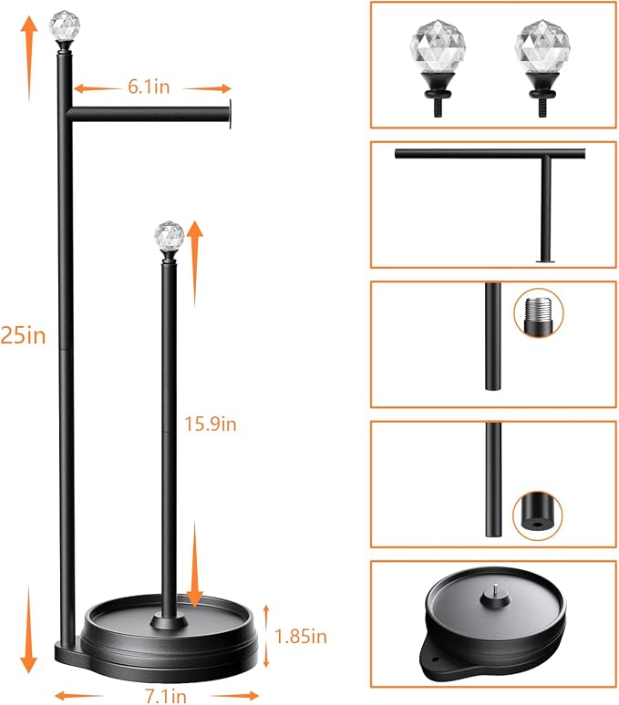 Toilet Paper Holder for Bathroom, Heavy Weighted Metal Free Standing Toilet - Image 2