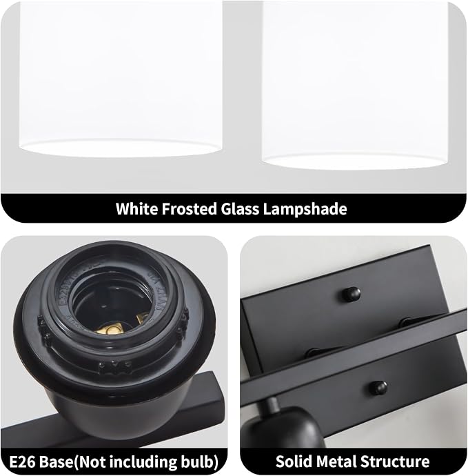 2 Light Black Bathroom Light Fixture, Modern Bathroom Lights - Image 7