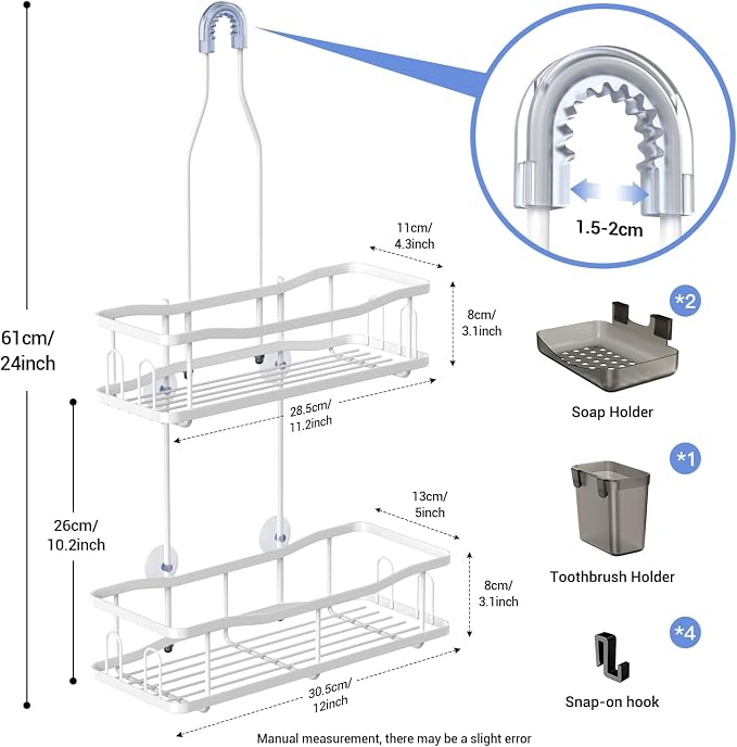 Hanging Shower Caddy Bathroom Organizer: Rustproof Shower Shelf Racks Over - Image 6