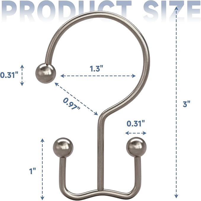 Titanker Shower Curtain Hooks Nickel, Minimalist Simple Double Glide Shower - Image 6