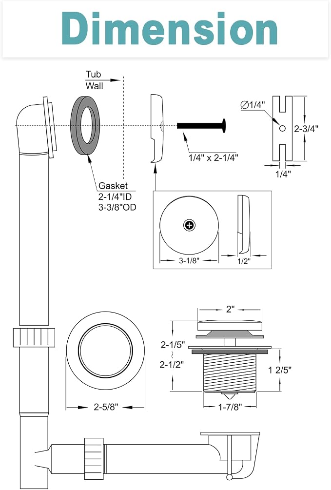 BESTILL Tip-Toe Bathtub Drain Bath Tub Trim Set Conversion Kit - Image 8