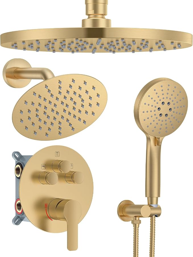 Shower System with Pressure Balance Valve, Brushed Gold by Woindo