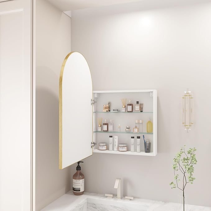 FKWin Gold Medicine Cabinet Mirror, Surface Mount Bathroom Storage Cabinet - Image 6