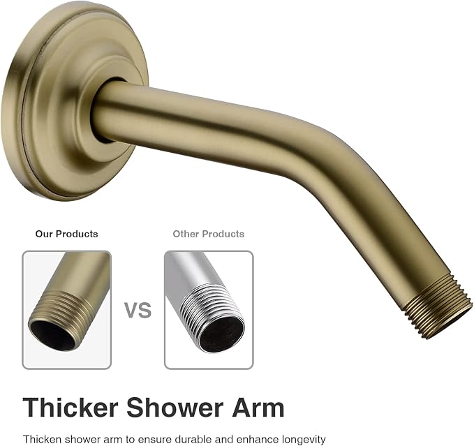 6 Inch Brushed Gold Angled Shower Arm - Image 3