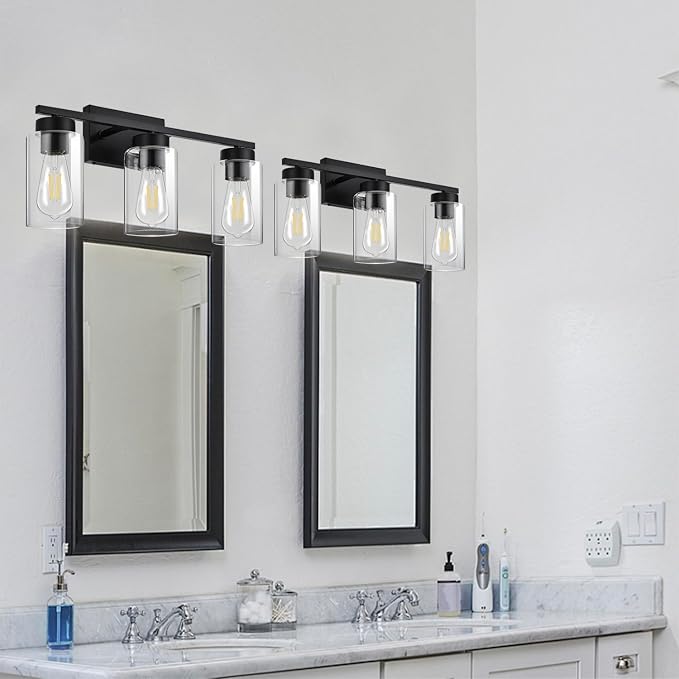 3-Light Bathroom Vanity Light, Modern Black Wall Lights - Image 8