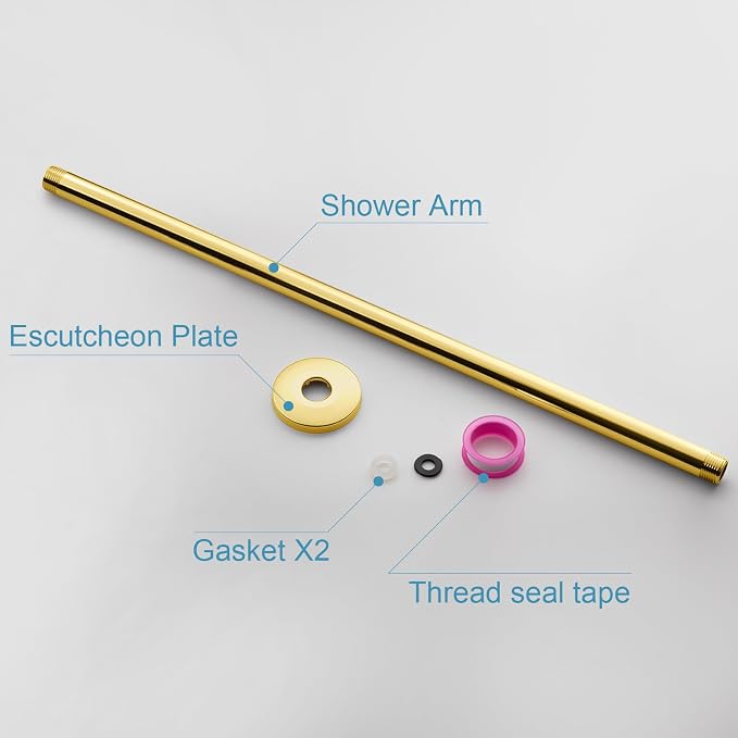 OFFO Shower Arm with Flange, Bright Gold 24 in Ceiling Mount Replacement Rain - Image 6