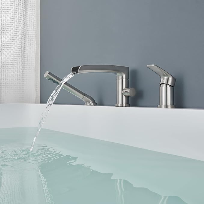 Waterfall Roman Tub Faucet Brushed Nickel Deck Mount Bathtub Faucets Brass Tub - Image 4