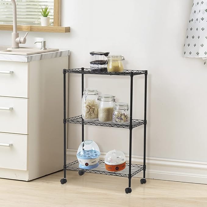 3 Tier Storage Racks Shelving, Heavy Steel Pantry Shelves, Adjustable Wire - Image 2