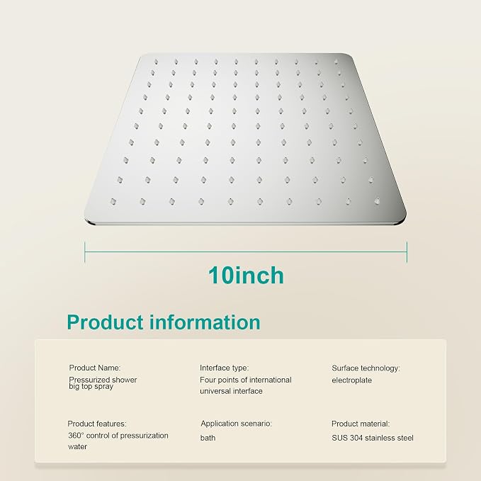 Square Rain Shower Head, High Flow Stainless Steel, Work - Image 2