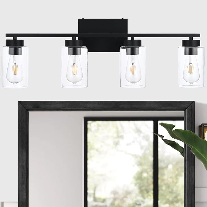 4 Light Bathroom Vanity Light Fixtures, Matte Black Modern Wall Lights - Image 6