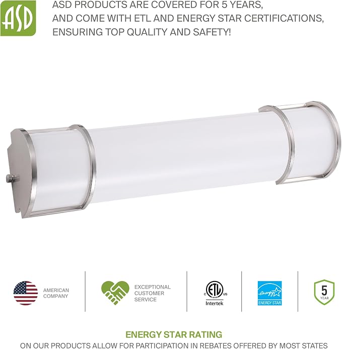 ASD LED 24" Vanity Flush Mount Light Fixture, Linear Bathroom Lighting Bar | - Image 9
