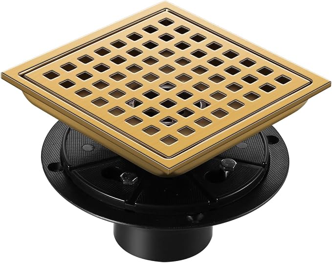 Shower Drain, Brushed Gold 6 inch Shower Floor Square Drain by Unknown