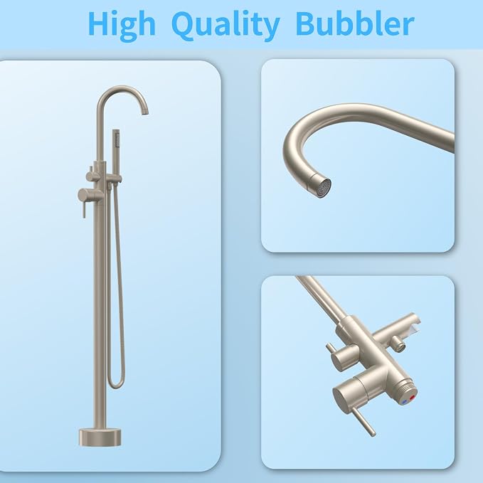 Freestanding Tub Filler Brushed Nickel Floor Mount Bathtub Faucet Bathroom - Image 4