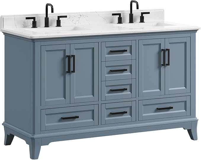 60 Inch Bathroom Vanity Double Sink, Fully Assembled Solid Wood Frame Double - Image 8