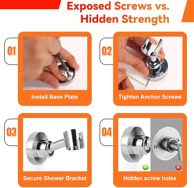 Shower Head Holder All Metal Handheld Shower Wand Bracket Adjustable Handheld - Image 6
