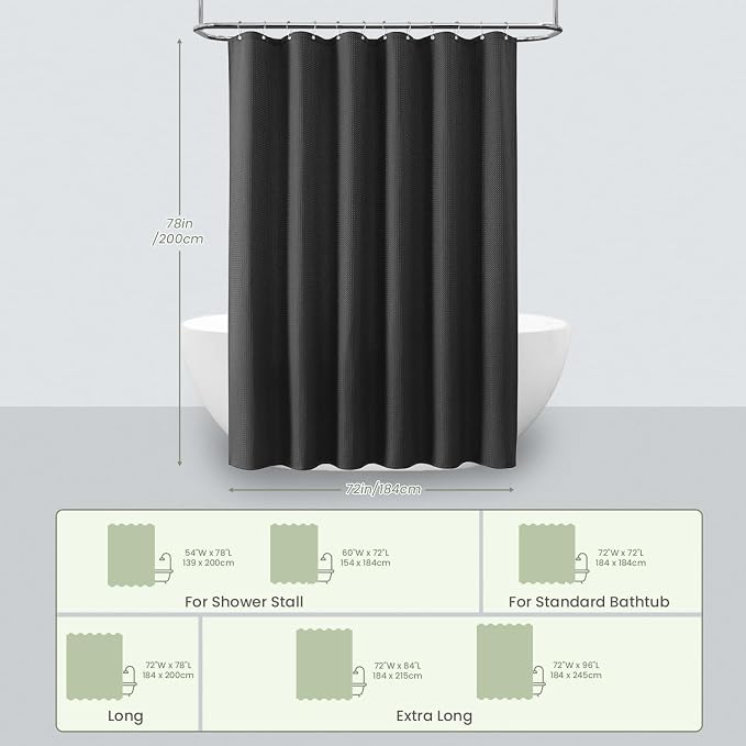 Inhousolu Fabric Shower Curtain Waffle Weave, 230 GSM Heavy Duty, Weighted Hem - Image 6