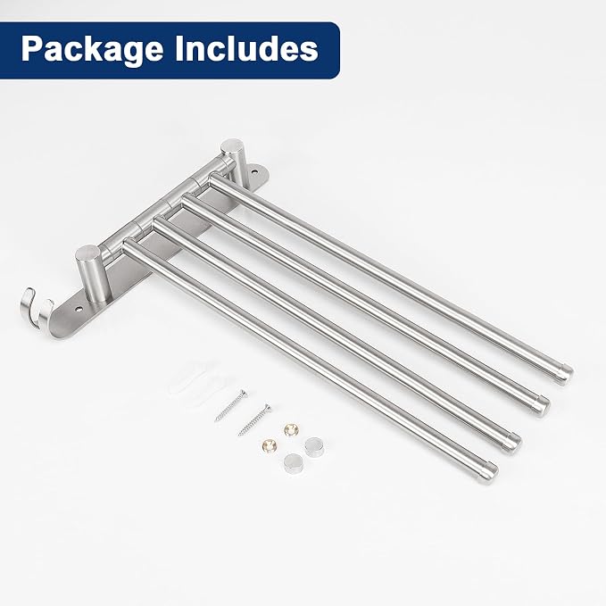 NearMoon Swivel Towel Rack, 13.8" Thicken 304 Stainless Steel 4-Arm Towel Bar - Image 7