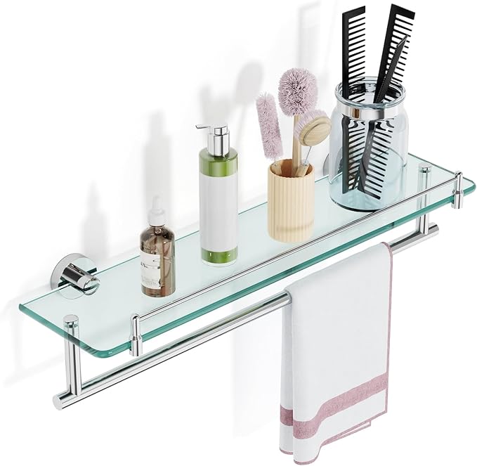 20-Inch Floating Tempered Glass Bathroom Shelf by HOMELIFE