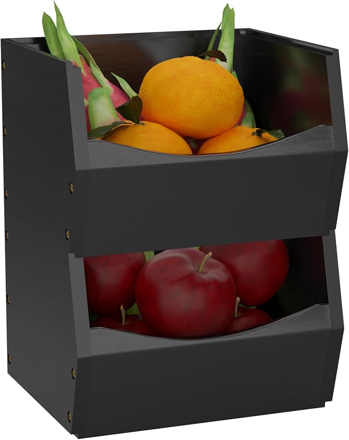 2 Set Open Front Small Stackable Storage Bins, Bamboo Stacking Storage Bins - Image 8