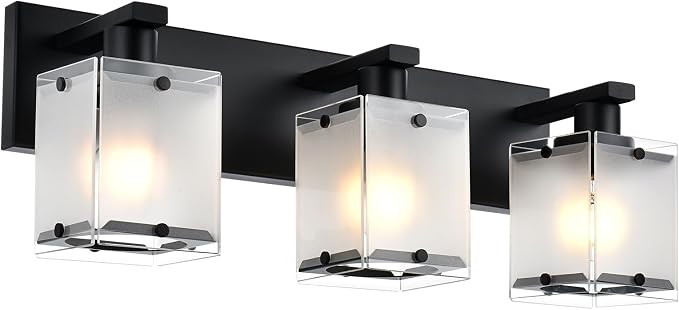 3-Lights Bathroom Light Fixture Over Mirror, Modern Black Wall Sconce Vanity by WINSHENLighting