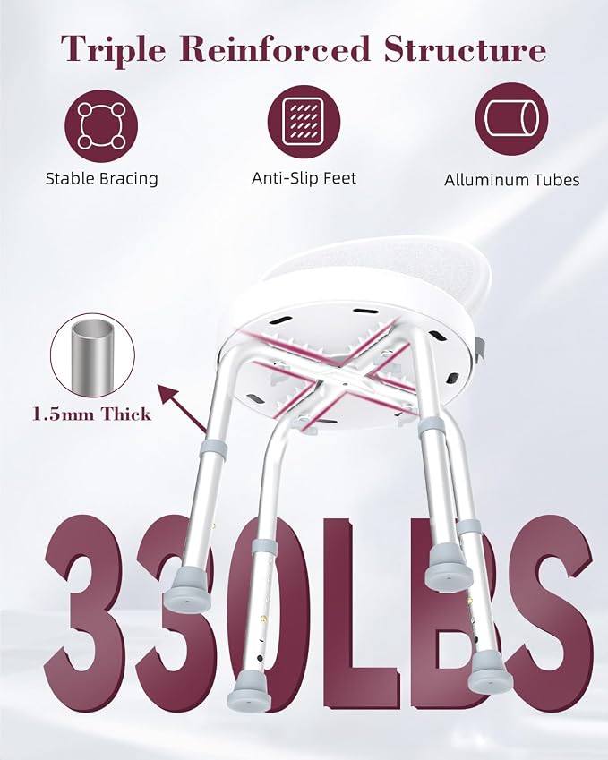Swivel Shower Chair, 360° Non-Slip Shower Seat - Image 3