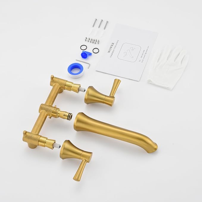 Wall Mount Tub Filler Brass Tub Faucet Brushed Gold Bathroom Bathtub Faucets - Image 7