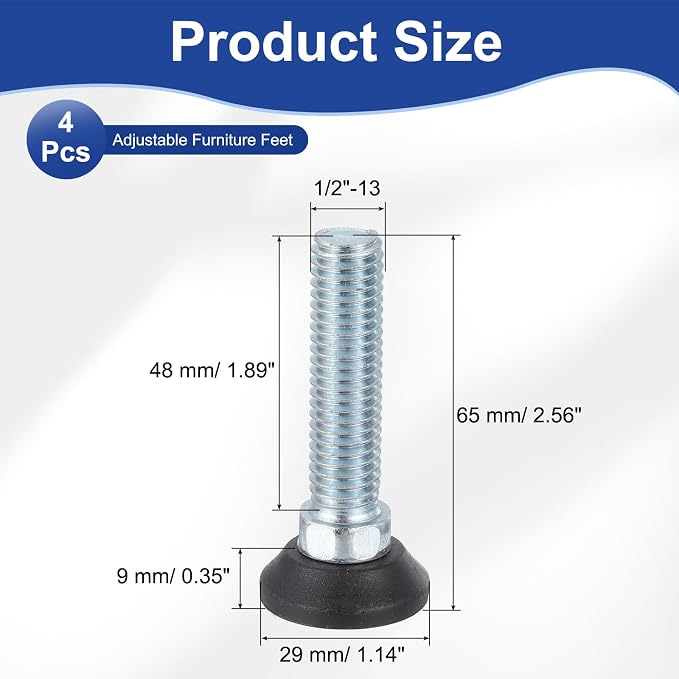 uxcell 1/2"-13 Thread Furniture Feet Levelers - Image 2