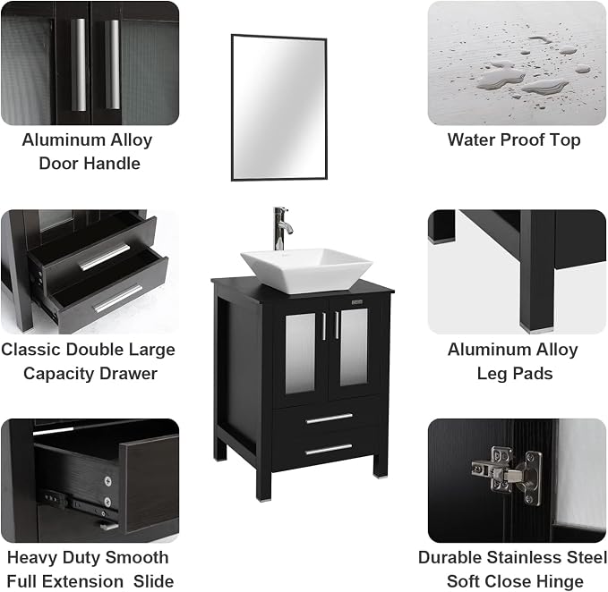 eclife 24" Modern Bathroom Vanity Sink Combo Freestanding Cabinet - Image 4