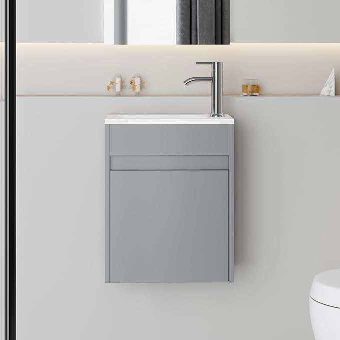 eclife 16" Small Bathroom Vanity Sink Combo, Modern Painted Wall Mounted by eclife