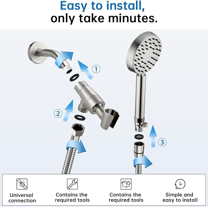 G-Promise Solid Metal Brushed Nickel Handheld Shower Head - Image 5