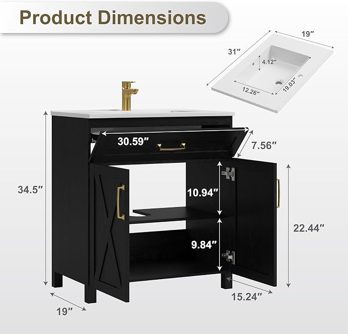 30 Inch Farmhouse Bathroom Vanity - Image 2