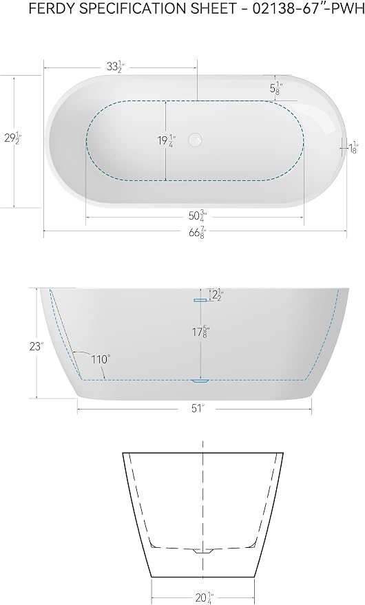 FerdY 67" Bali Elite Acrylic Freestanding Bathtub, Gracefully Shaped - Image 7