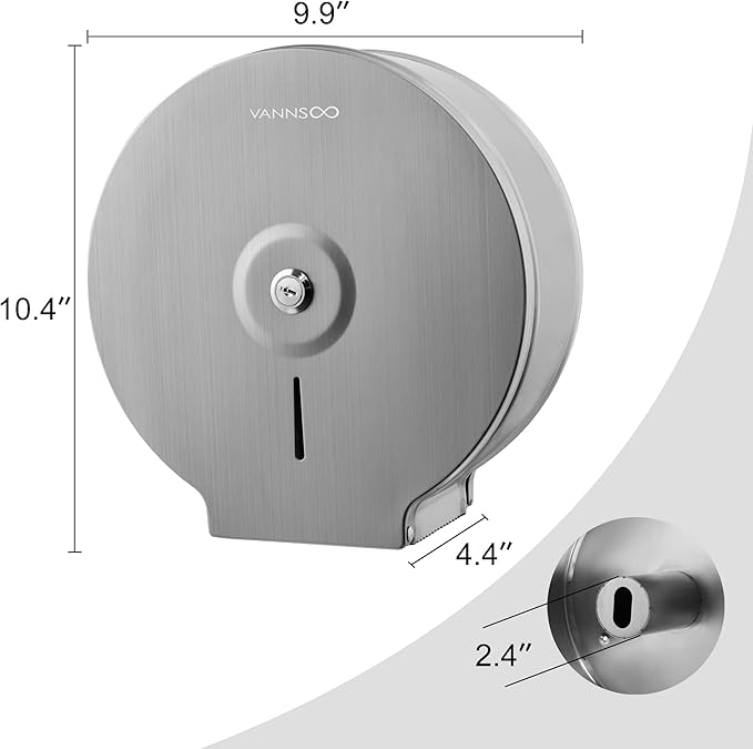 Commercial Jumbo Toilet Paper Dispenser, Wall Mount Stainless Steel 9 Inch Roll - Image 4