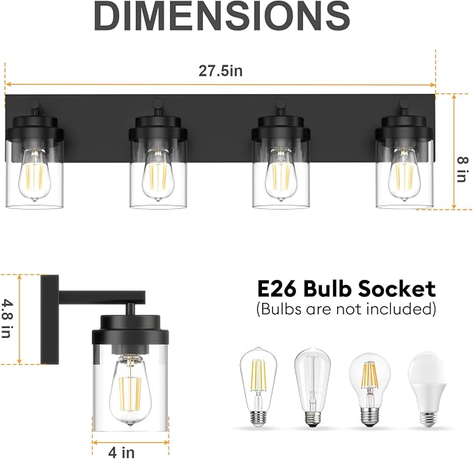 IZORRO Bathroom Vanity Light Fixture, 4-Light 27.5 Inch Matte Black Bathroom - Image 4
