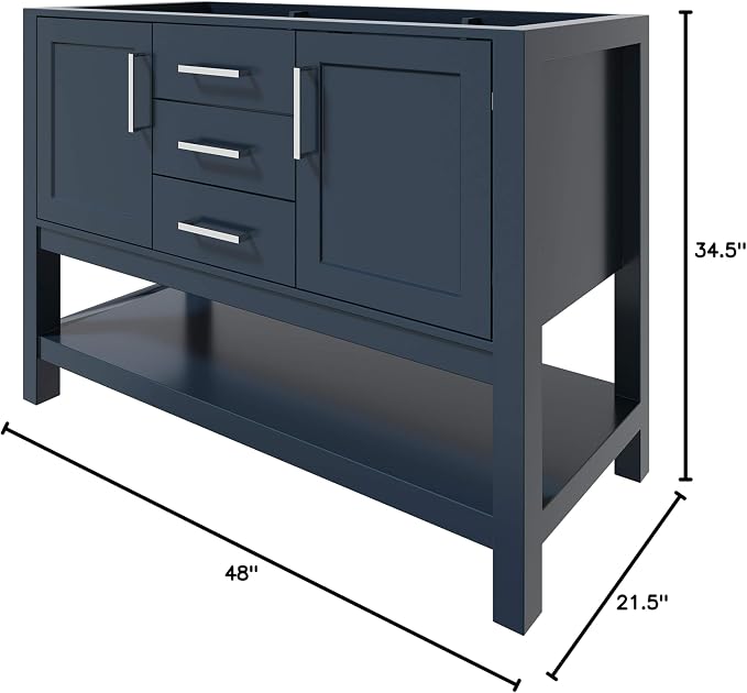 ARIEL 48" Midnight Blue Bathroom Vanity Base Cabinet, 2 Soft Closing Doors and - Image 3