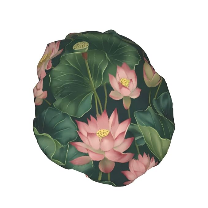 Elegant Lotus and Leaves Shower Cap - Image 2