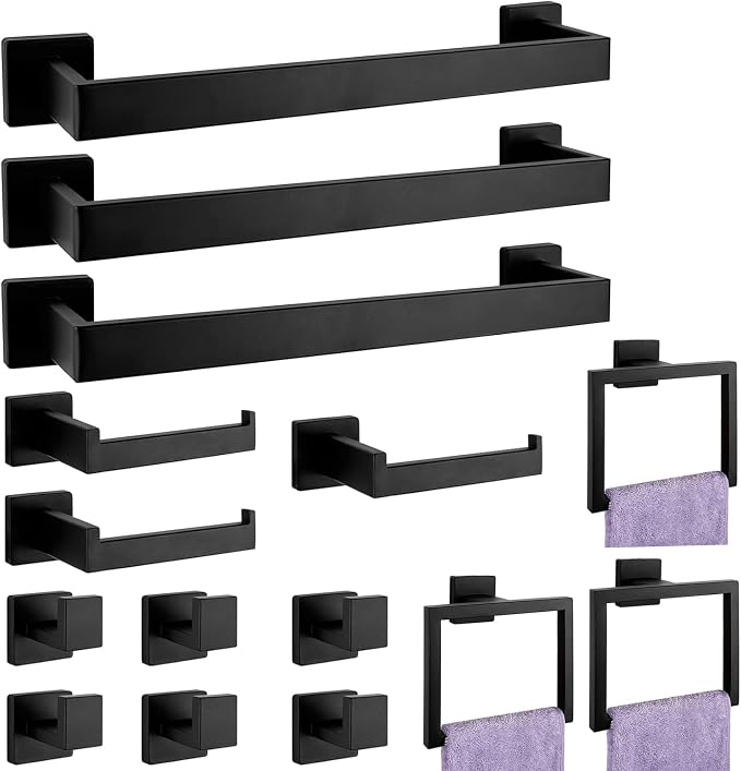 Bathroom Accessories Towel Bar Set: 15 Pieces Matte Black Bathroom Hardware by PAHSFSLLC