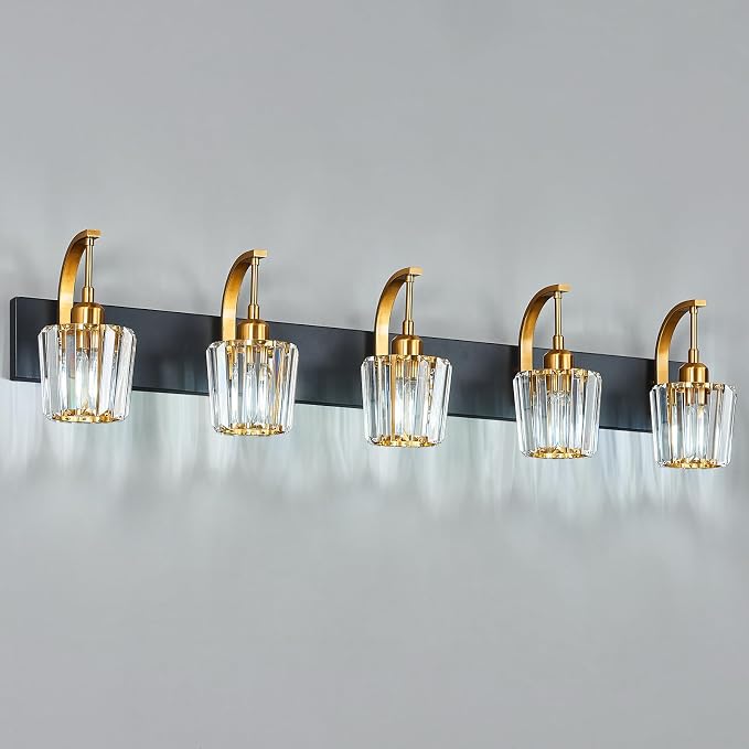 Modern Bathroom Vanity Light, 5-Light Black Gold Wall Sconce - Image 8
