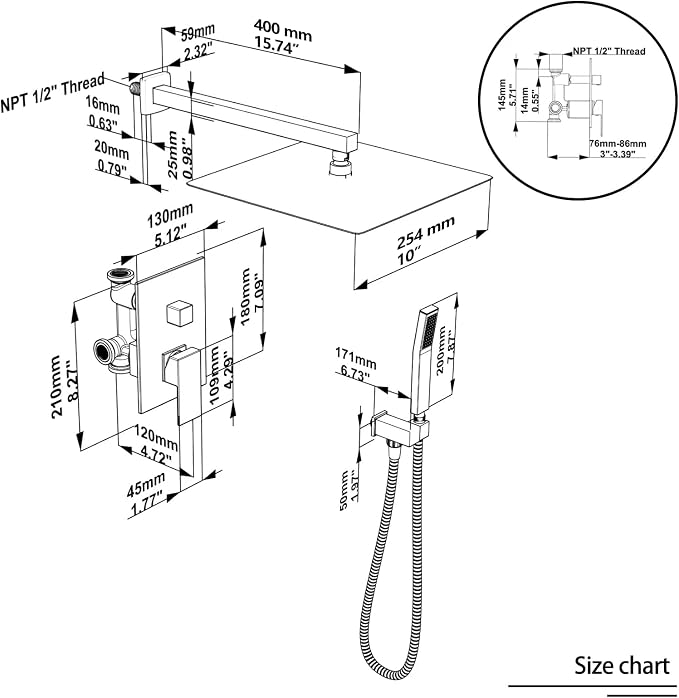 Shower System Wall Mounted 10 inch Shower Overhead - Image 9