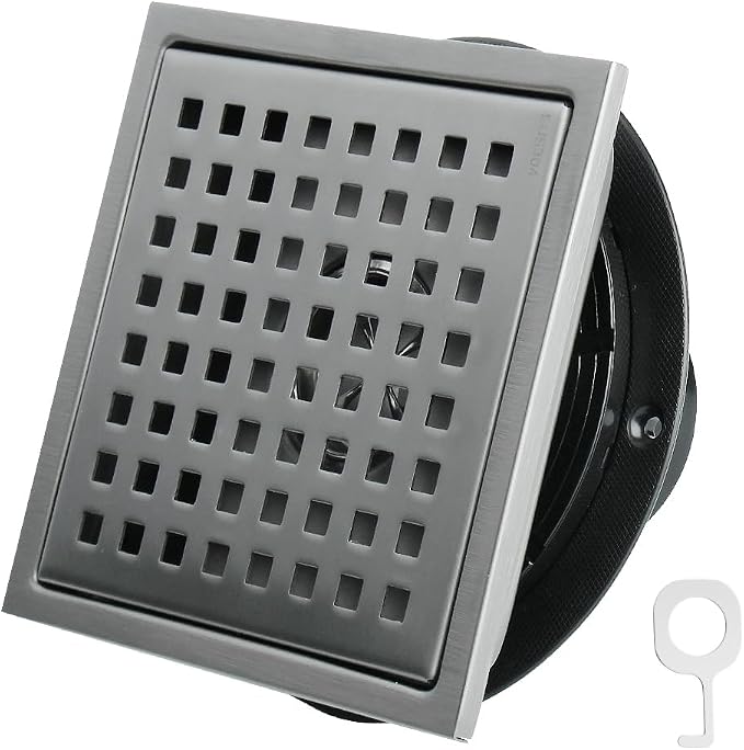 4 Inch Square Shower Drain, SUS 304 Stainless Steel Shower Drain by Yridefe