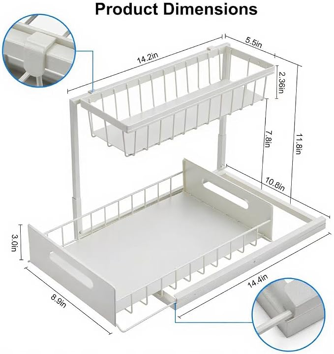 Under Sink Organizer Pull Out Kitchen Sink Organizer, 2 Tier L-Shape Bathroom - Image 2